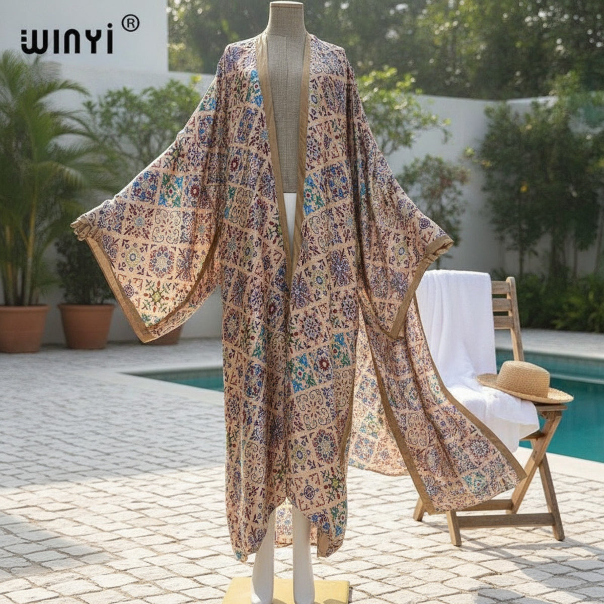 Kimono Long Bohème Imprimé Femme - Polyester Léger Style Été