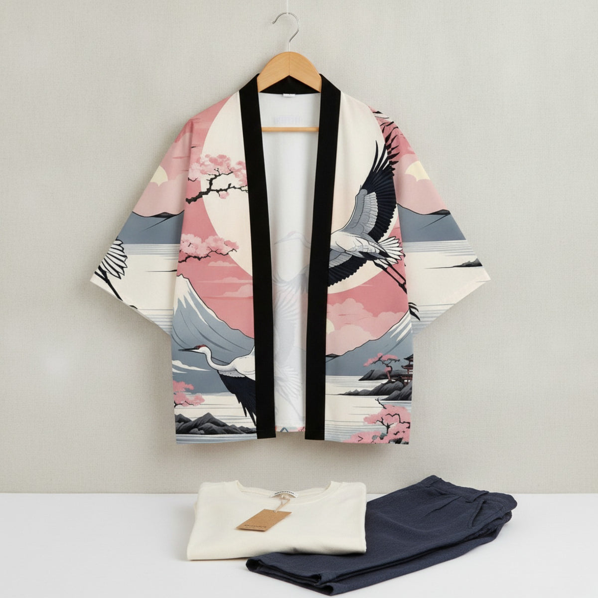 Kimono Court Polyester Motif "Oiseau" pour Homme et Femme