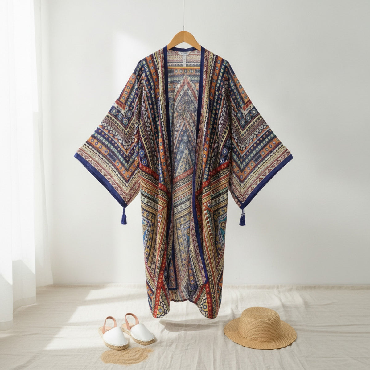 Kimono Long Bohème Femme Imprimé Ethnique - Style Bohémien Léger