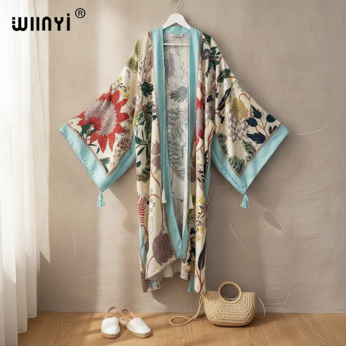 Kimono Long Bohème Femme - Motif Ethnique Fleuri