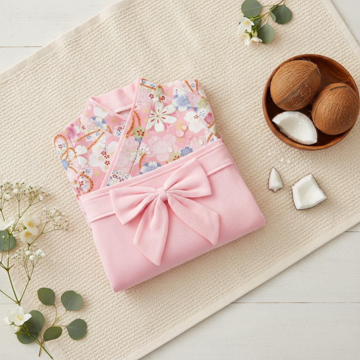 Ensemble Kimono et Pantalon Bébé Fille Style Japonais Fleuri
