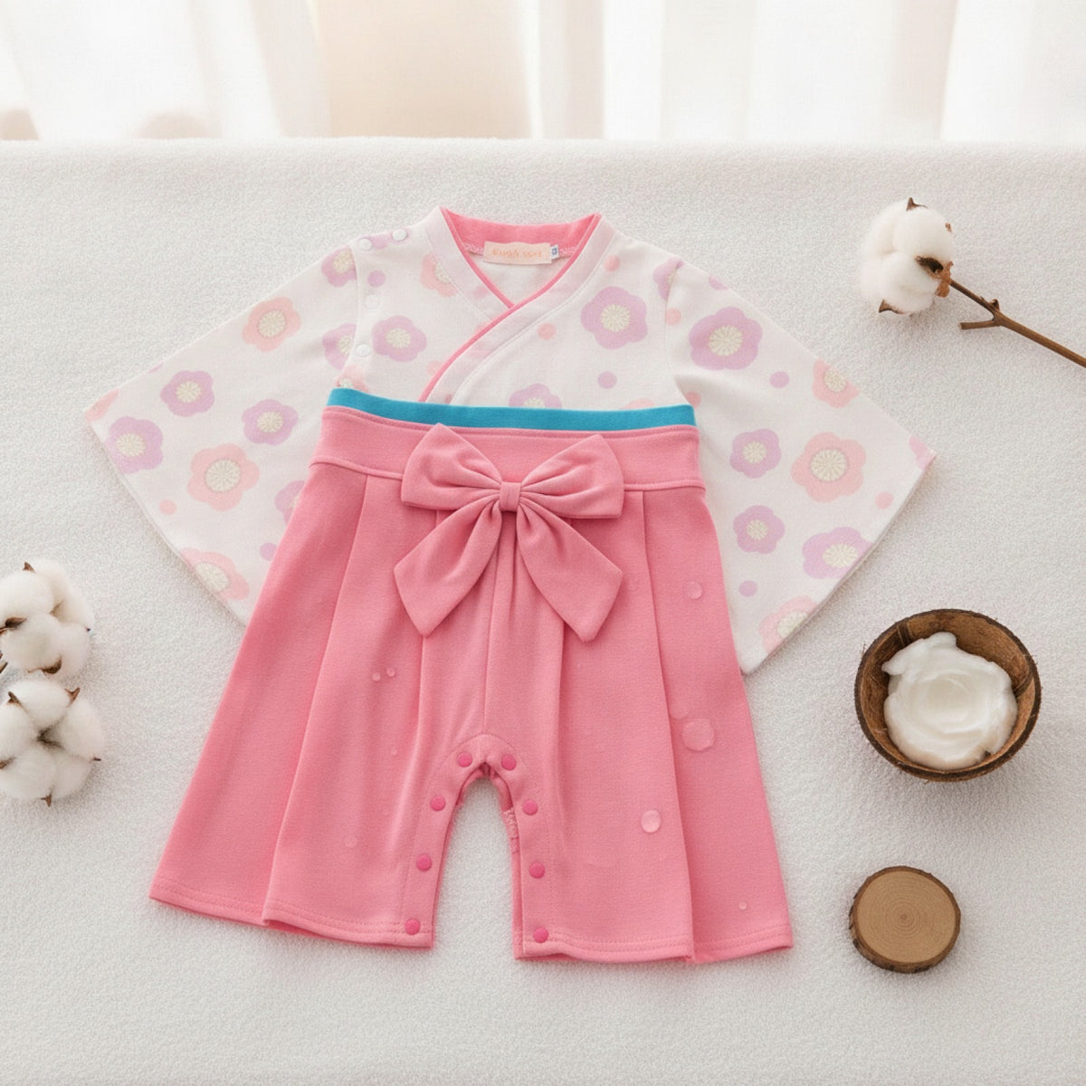 Ensemble Kimono et Pantalon Bébé Fille Style Japonais Fleuri