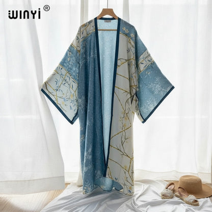Kimono Long Imprimé Bohème Polyester Femme - Style Été Léger