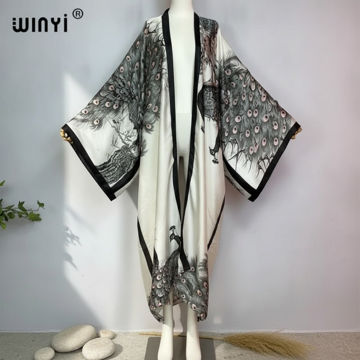 Kimono Long Femme Style Bohème Imprimé Léger Polyester