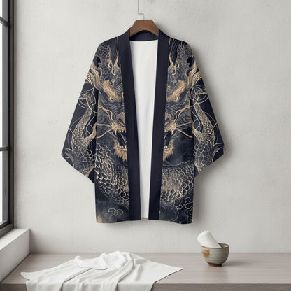 Kimono Court Homme Polyester Manches Trois-Quarts Style Asiatique
