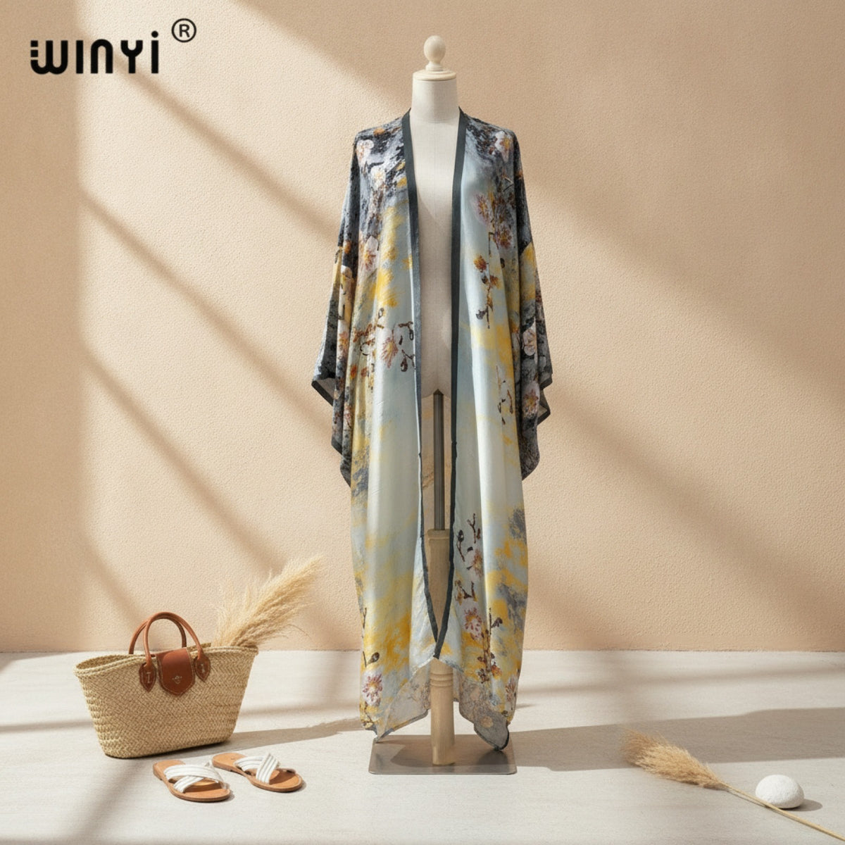 Kimono Long Bohème Femme Imprimé Polyester Léger