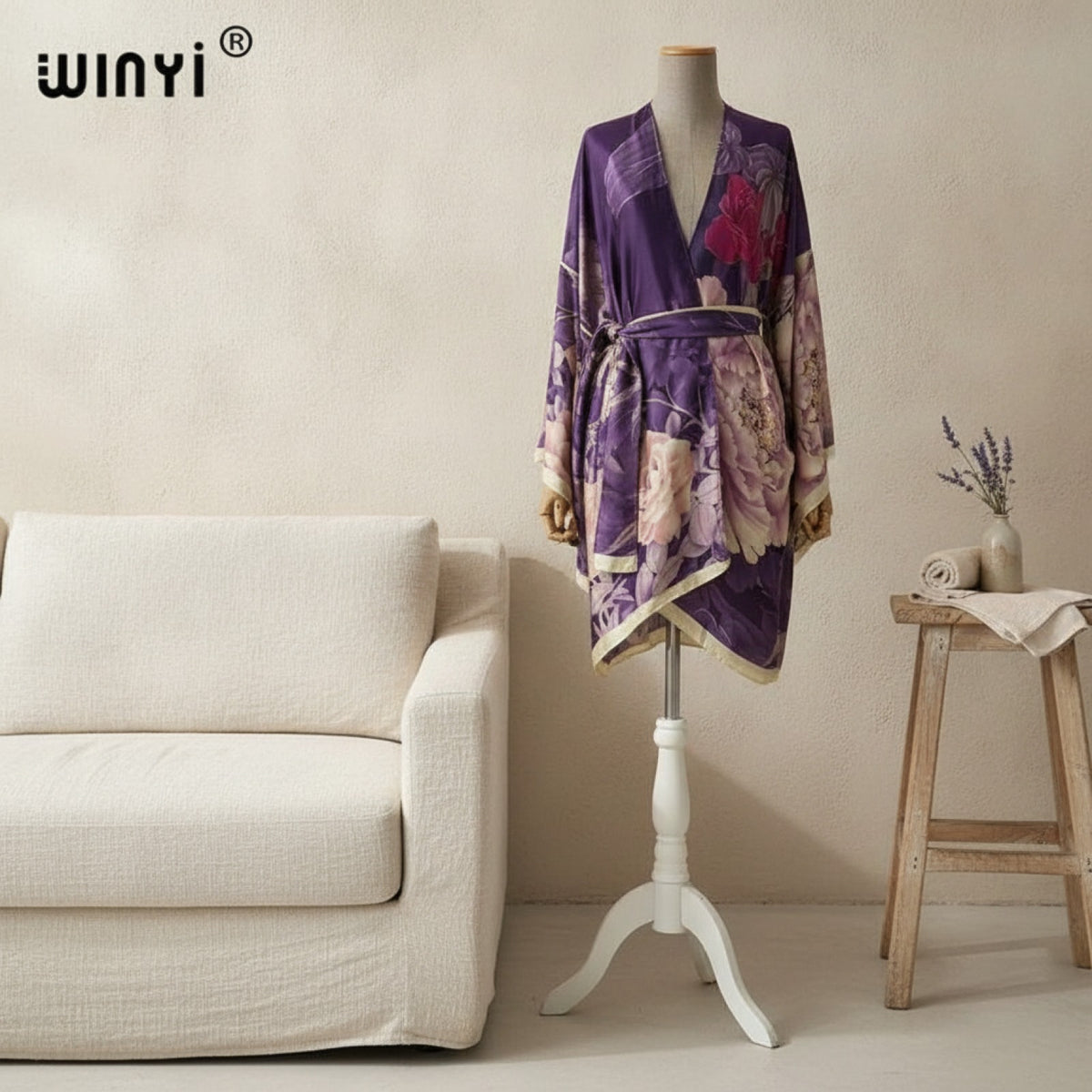Kimono Mi-long Bohème Imprimé Polyester Femme