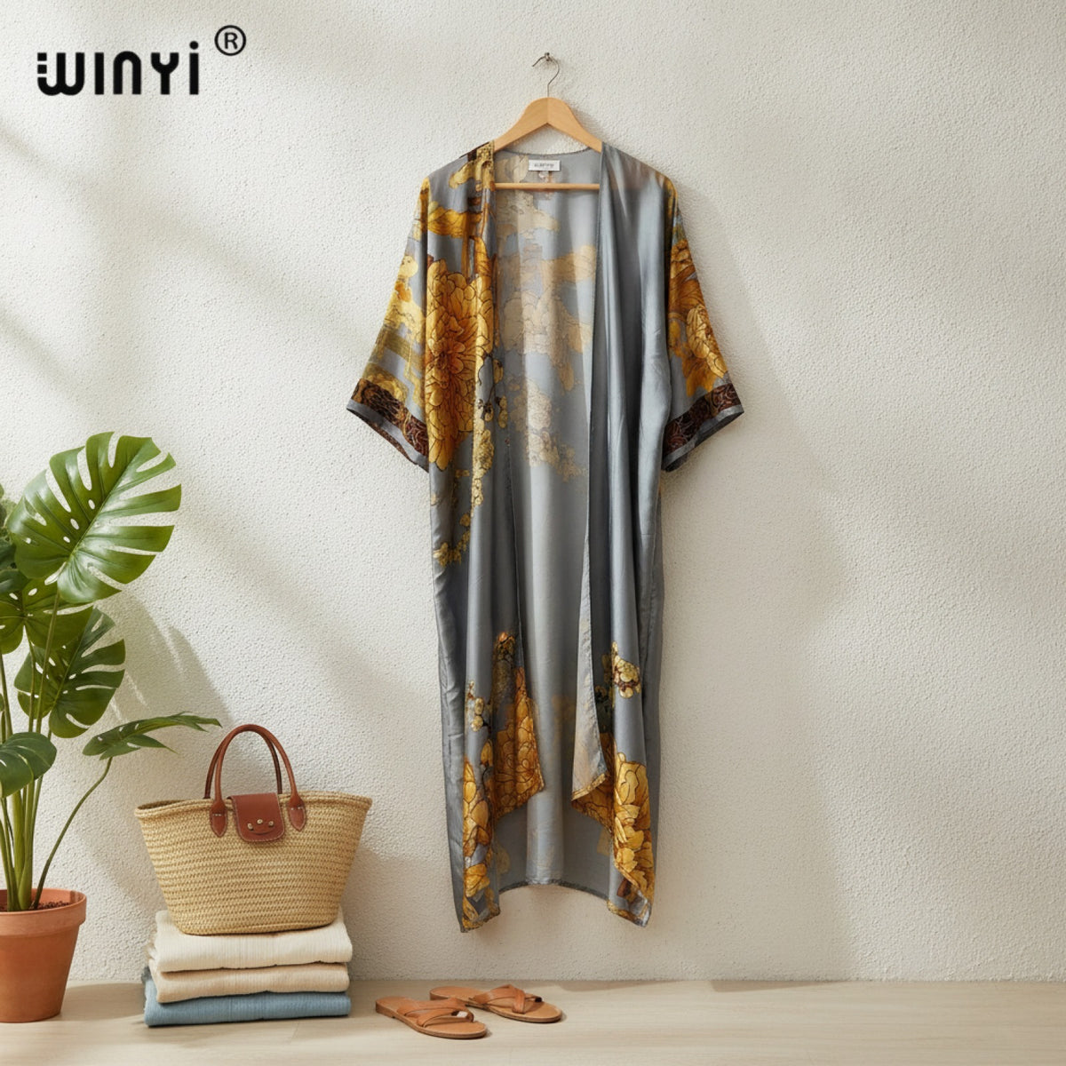 Kimono Long Bohème Imprimé Polyester Femme - Style Léger et Estival