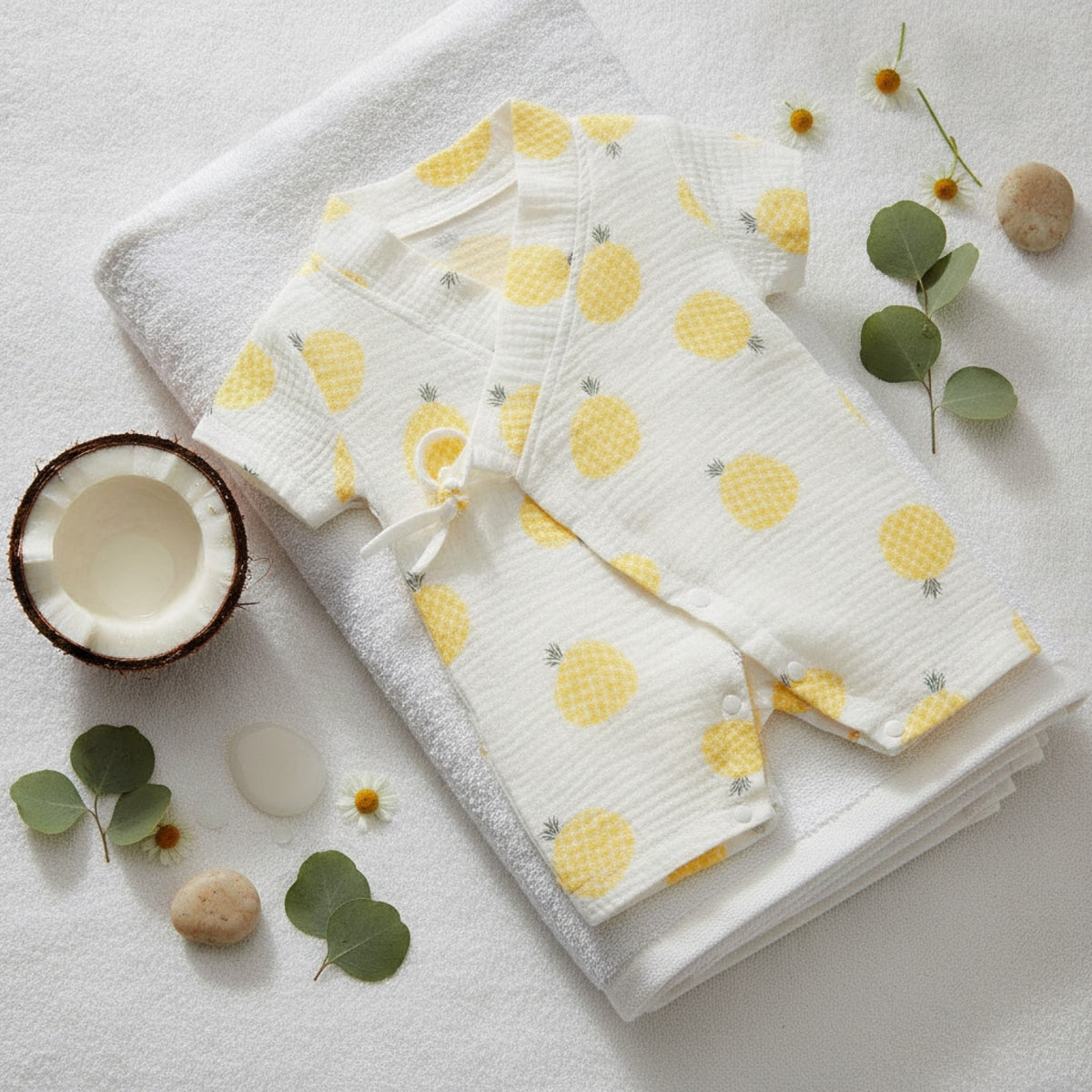 Barboteuse Bébé "Kimono" Fleurie en Coton - Unisexe