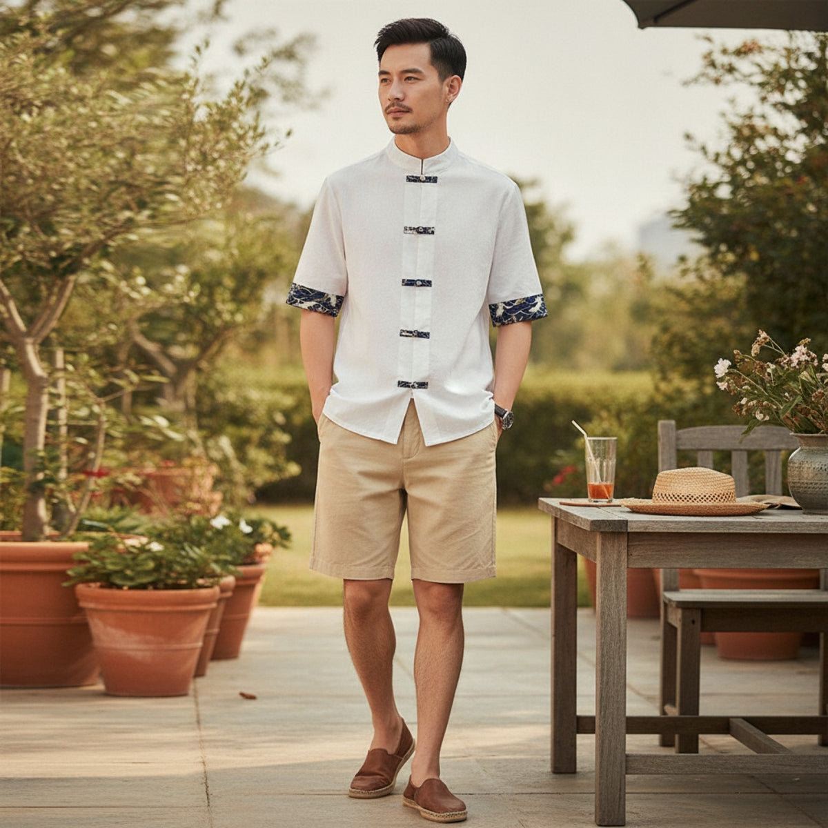 Chemise Kimono Homme Casual Printemps/Été en Coton et Lin