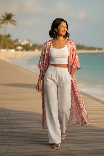 Kimono Long Bohème Imprimé Polyester Femme - Style Léger et Fleuri