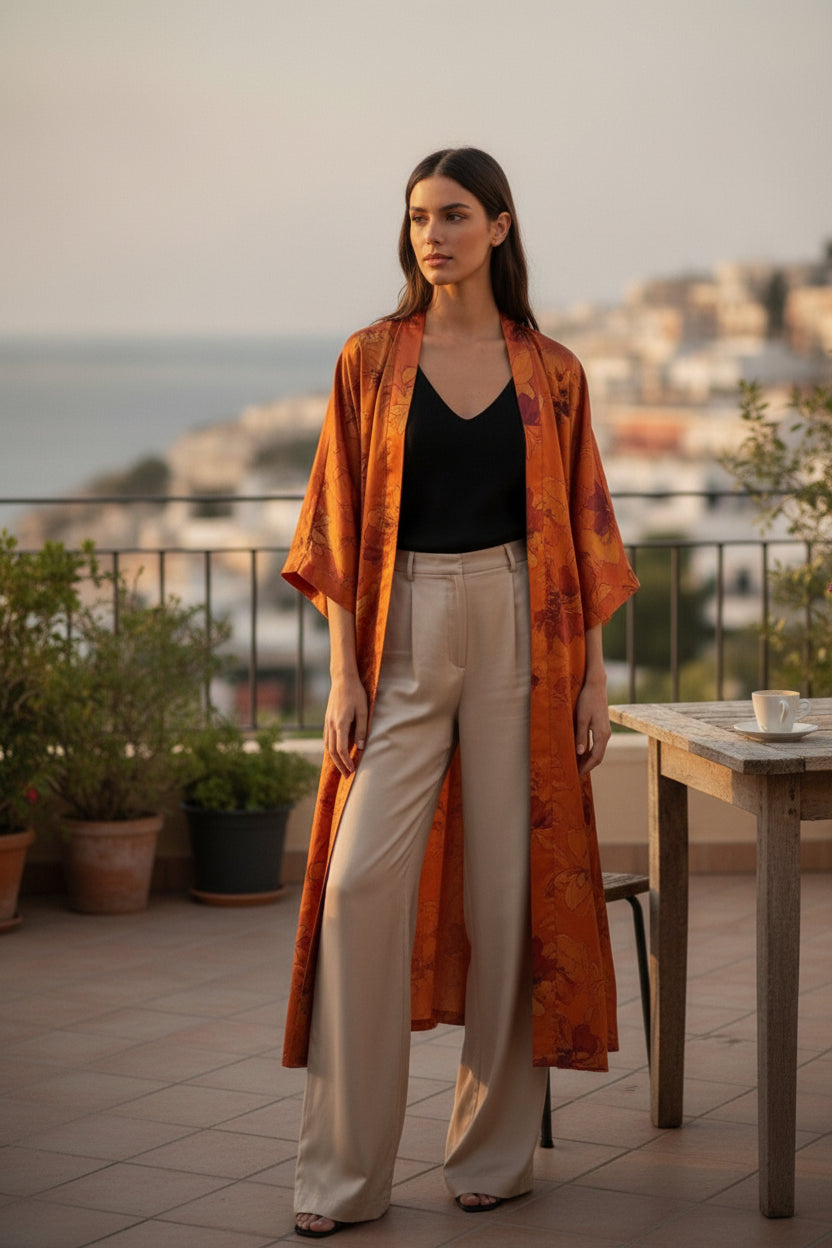 Kimono Long Bohème Imprimé Polyester Femme