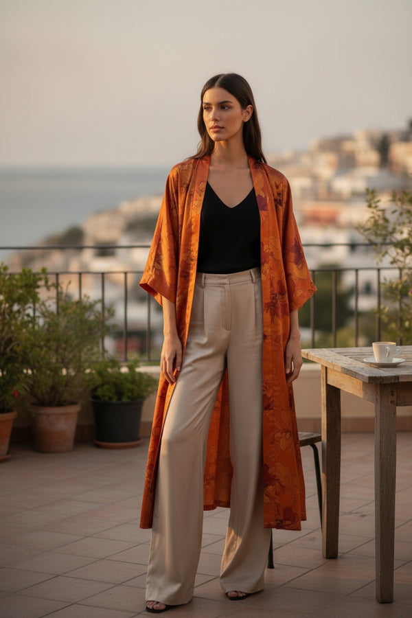 Kimono Long Bohème Imprimé Polyester Femme