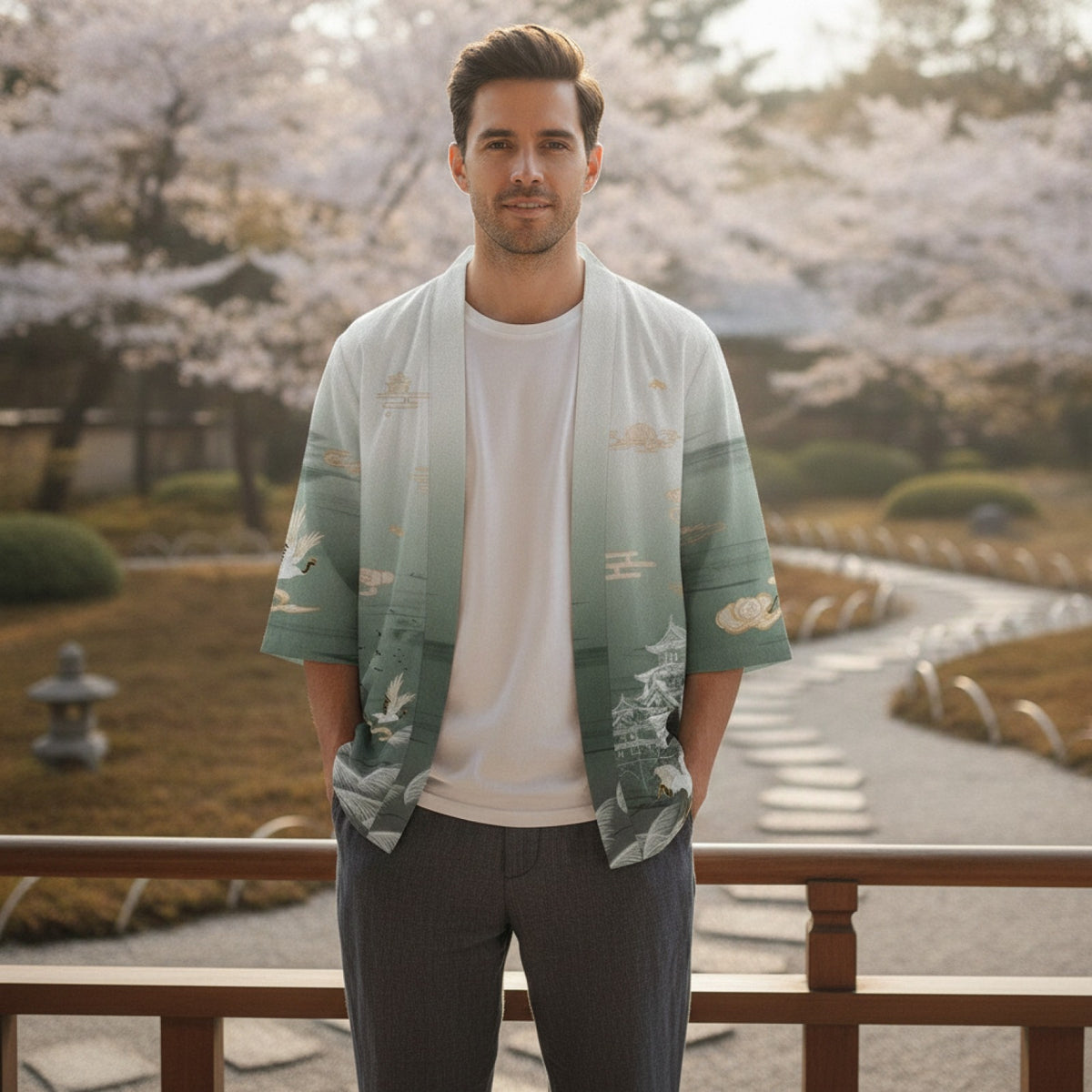 Kimono Court Unisexe Imprimé 3D en Polyester - Style Japonais Moderne
