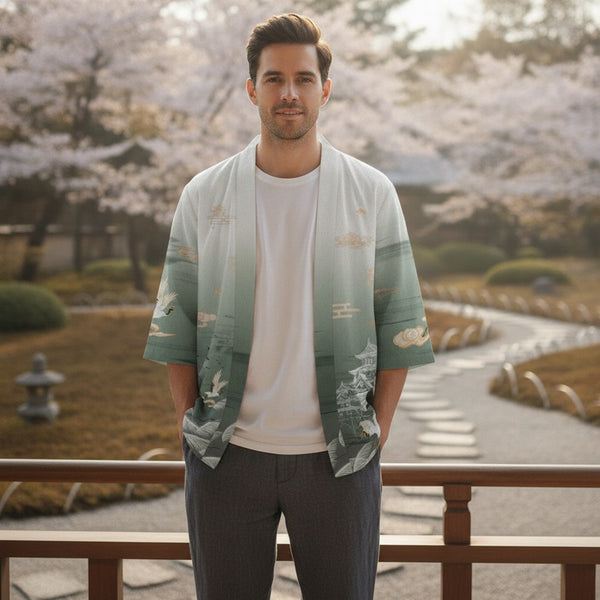Kimono Court Unisexe Imprimé 3D en Polyester - Style Japonais Moderne