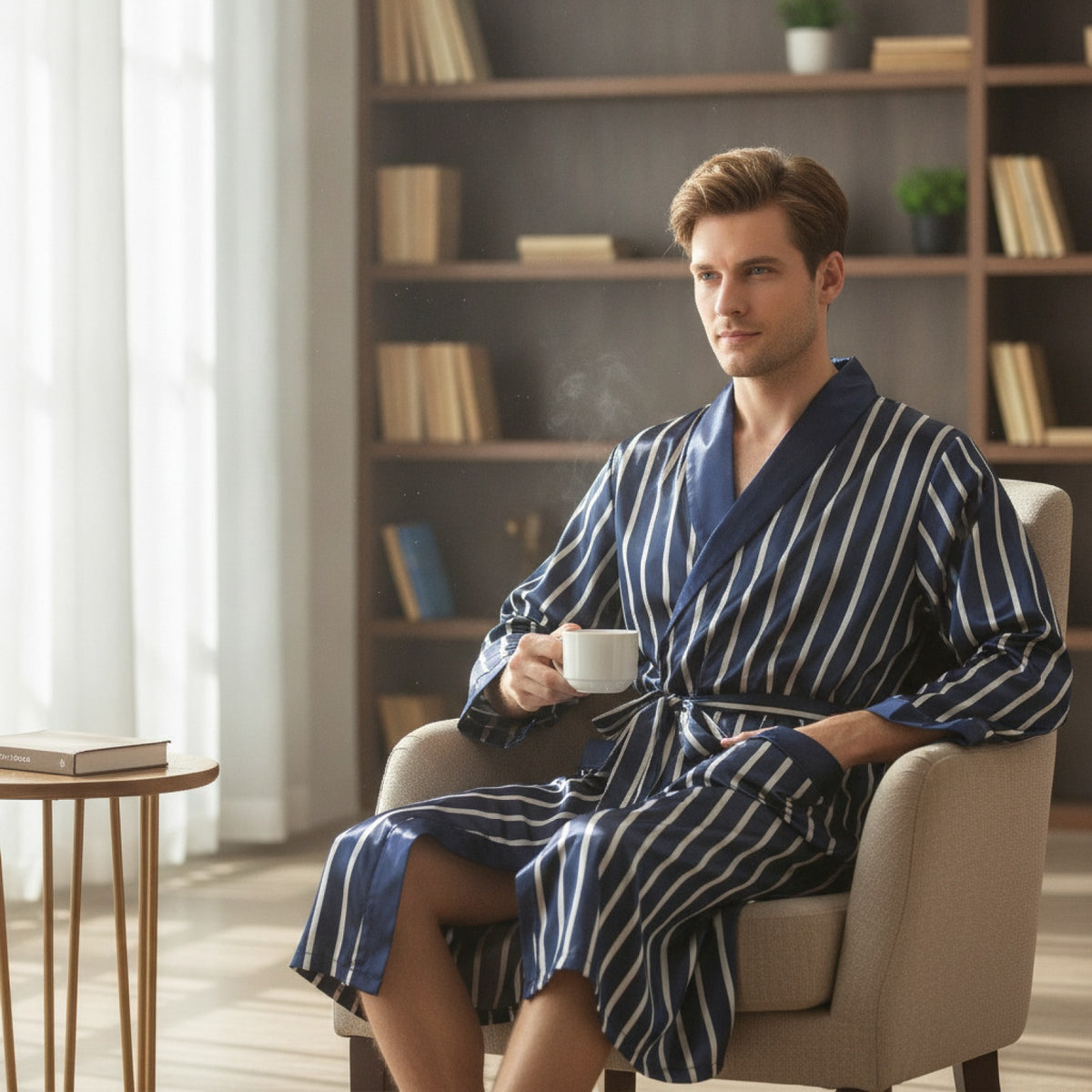 Kimono Mi-long Homme en Satin Doux et Confortable