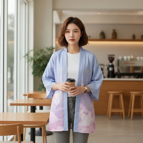 Kimono Court Léger Polyester Motif Japonais - Bébovizi