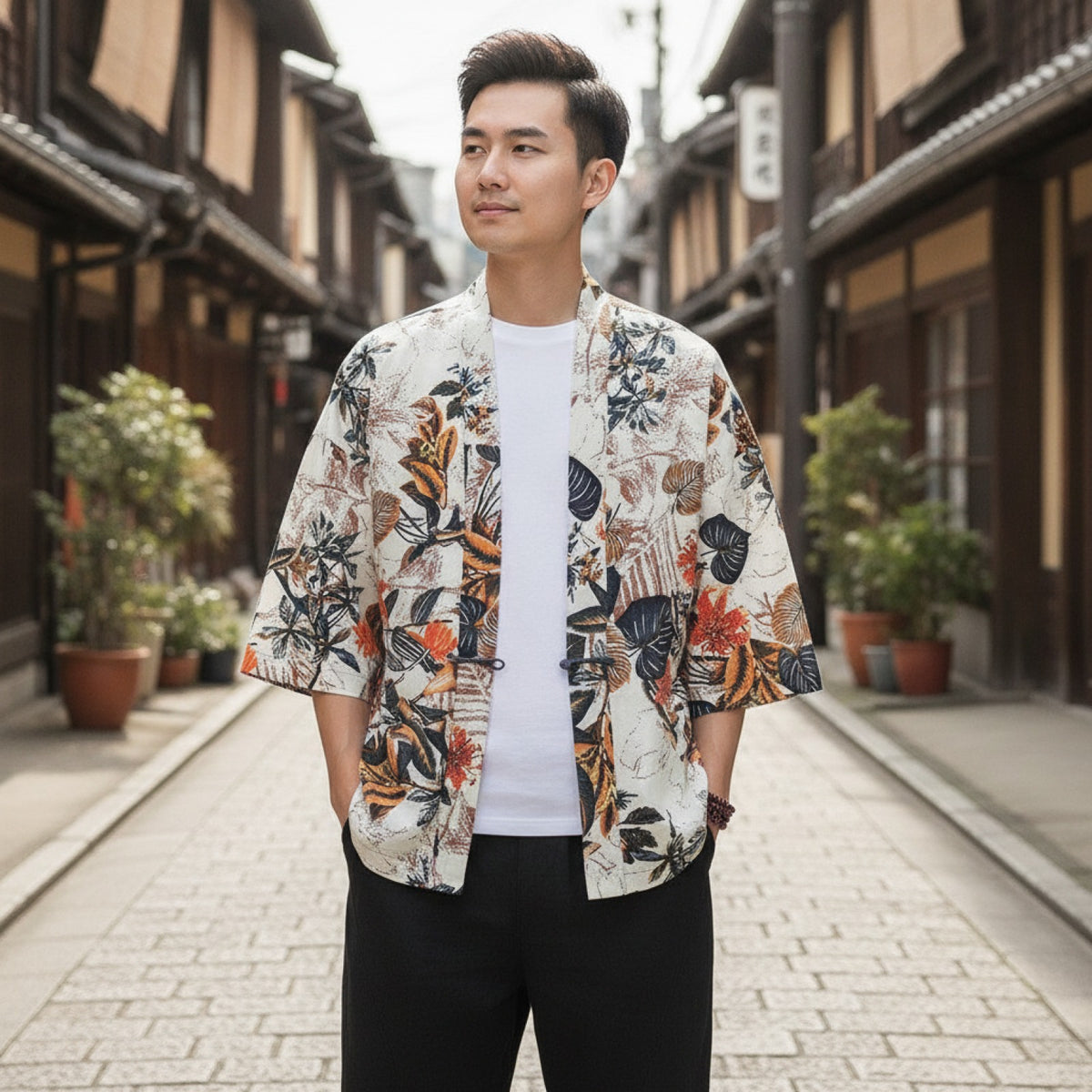 Kimono Court Homme en Coton et Lin - Style Asiatique Traditionnel
