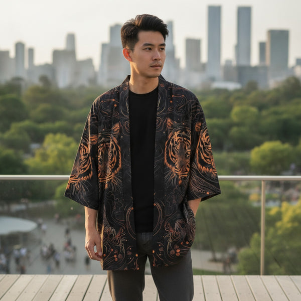 Kimono Court Homme Polyester Style Japonais Léger