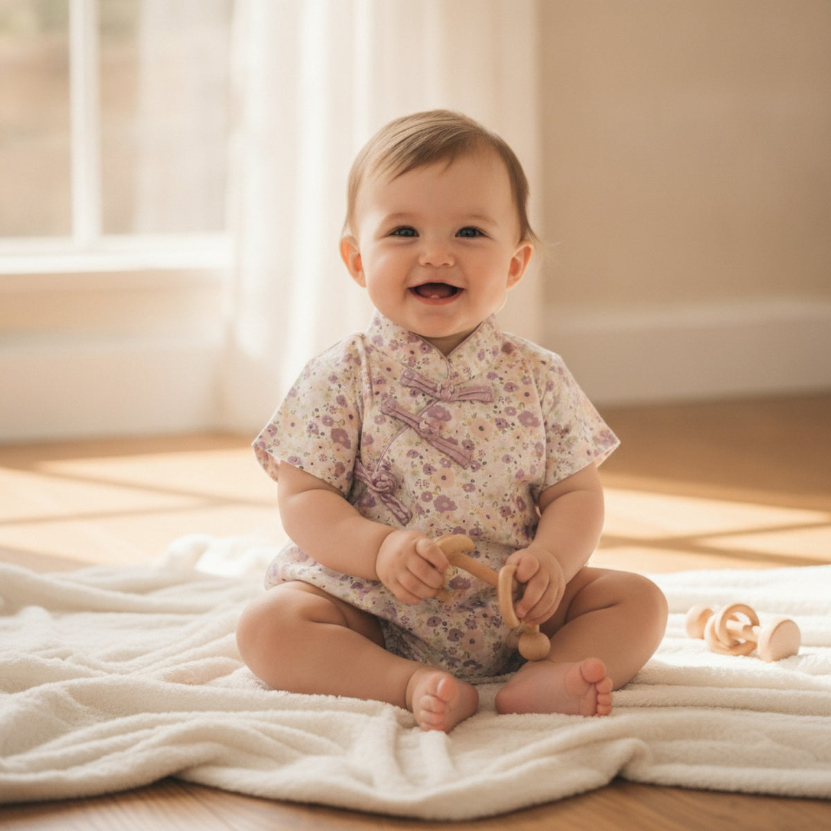 Barboteuse Bébé Fille Fleurie Manches Courtes en Coton - Style Quotidien
