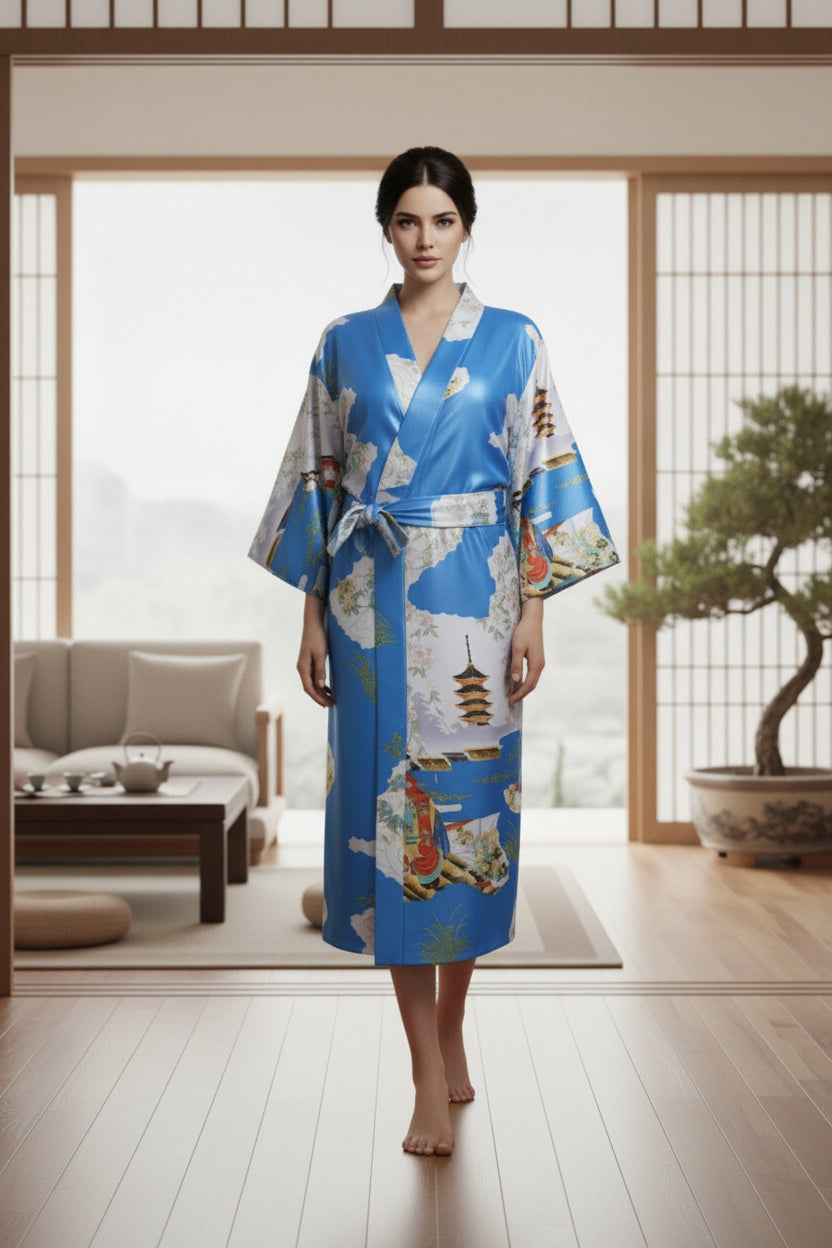 Kimono Japonais Traditionnel Femme en Satin Polyester - Taille Unique