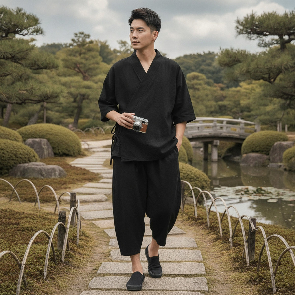 Ensemble Kimono et Pantalon Homme Style Japonais Vintage