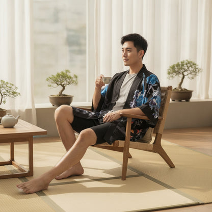 Kimono Court Homme Polyester Style Asiatique Traditionnel
