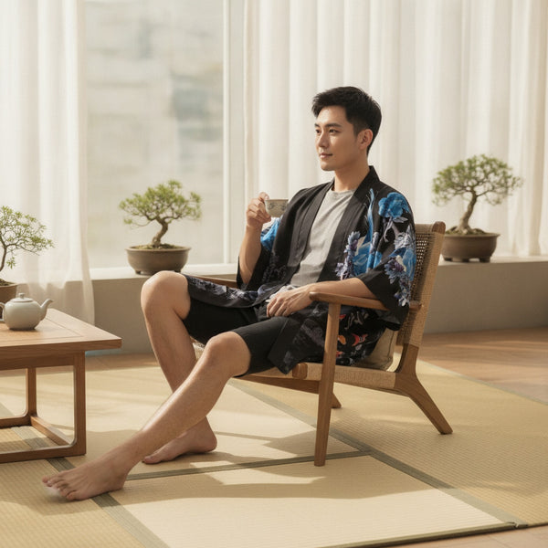 Kimono Court Homme Polyester Style Asiatique Traditionnel