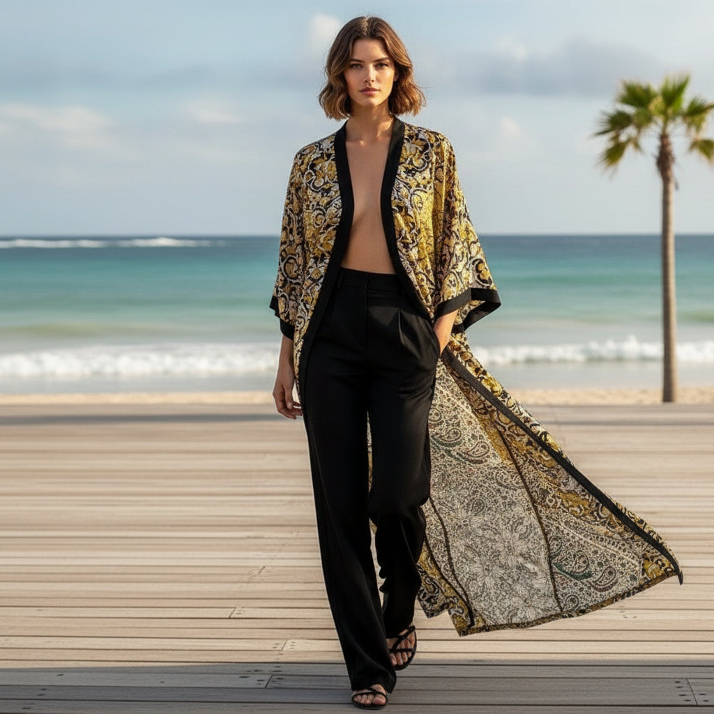 Kimono Long Bohème Imprimé Femme - Style Léger d'Été