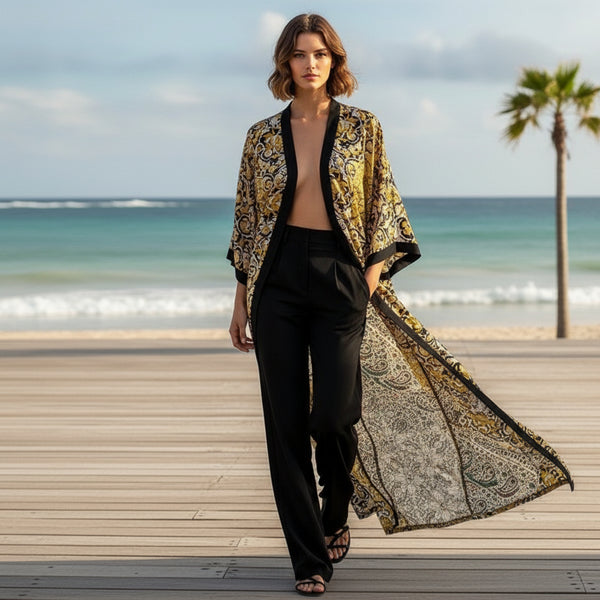 Kimono Long Bohème Imprimé Femme - Style Léger d'Été