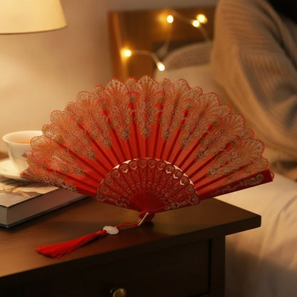 Éventail Pliant Vintage avec LED - Idéal pour Soirées et Spectacles