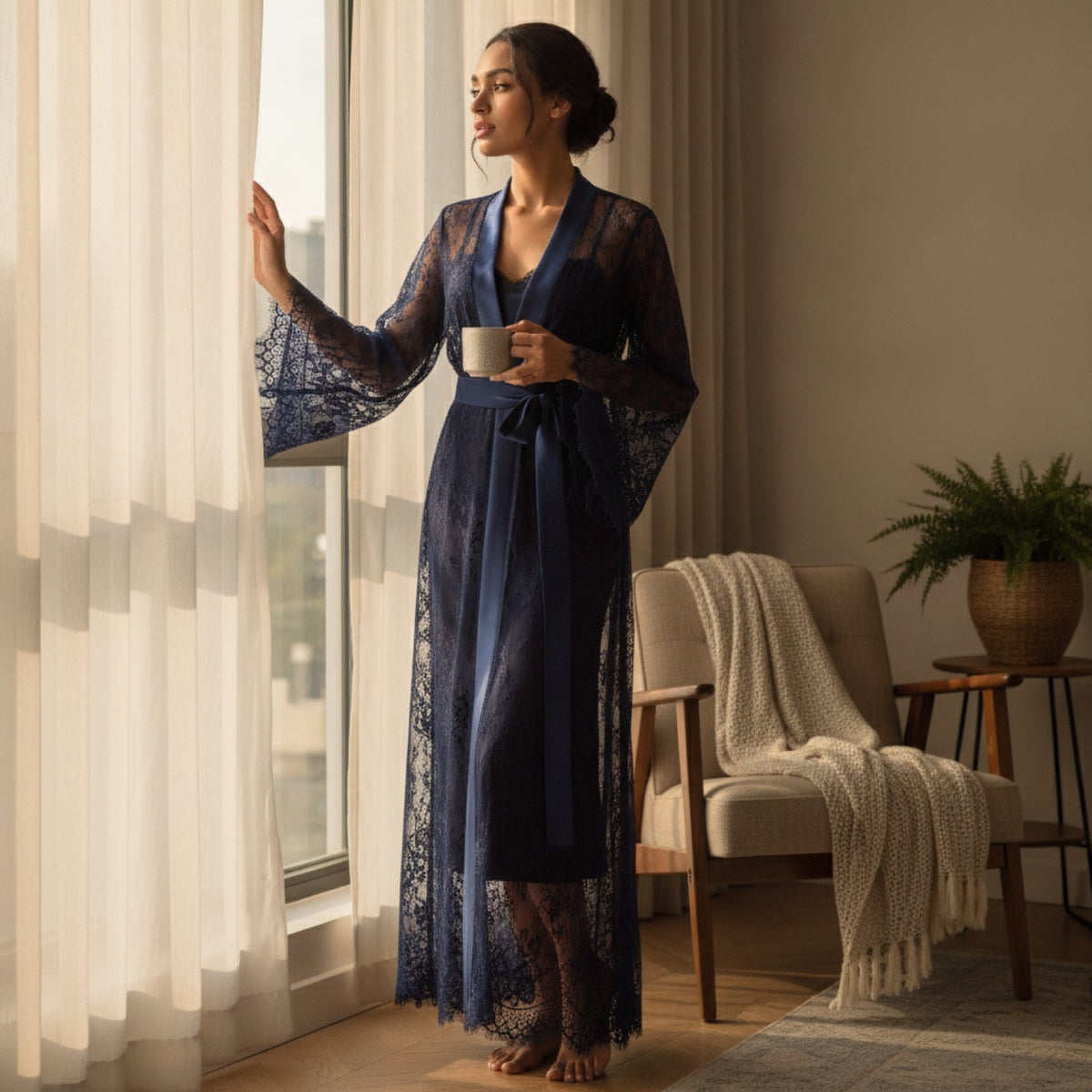 Kimono Long en Dentelle pour Femme - Style Sexy et Élégant