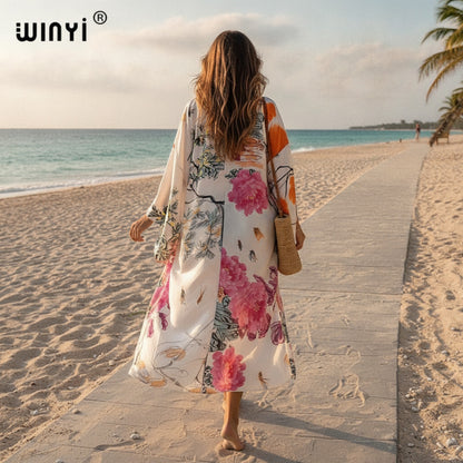 Kimono Long Fleuri Bohème Polyester Femme - Style Été Léger