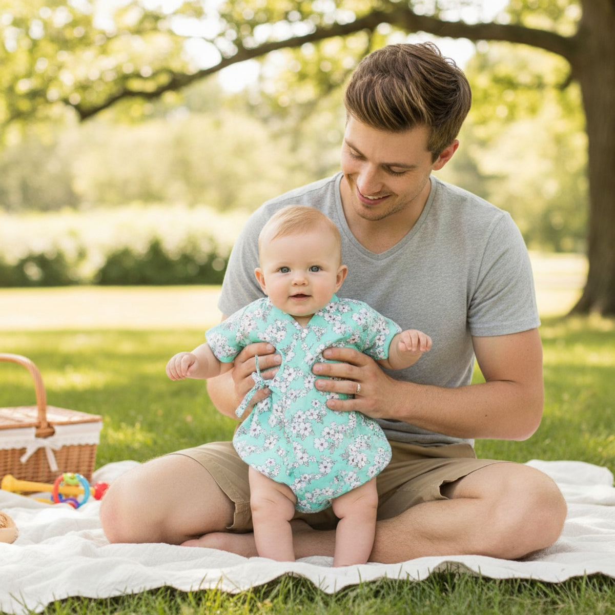 Barboteuse Bébé Fille Fleurie en Coton - Style Kimono Été