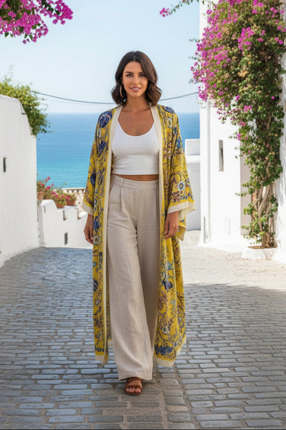 Kimono Long Bohème Imprimé Polyester Femme - Style Été 2024