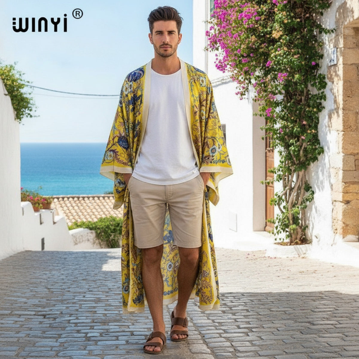 Kimono Long Bohème Imprimé Polyester Femme - Style Été 2024