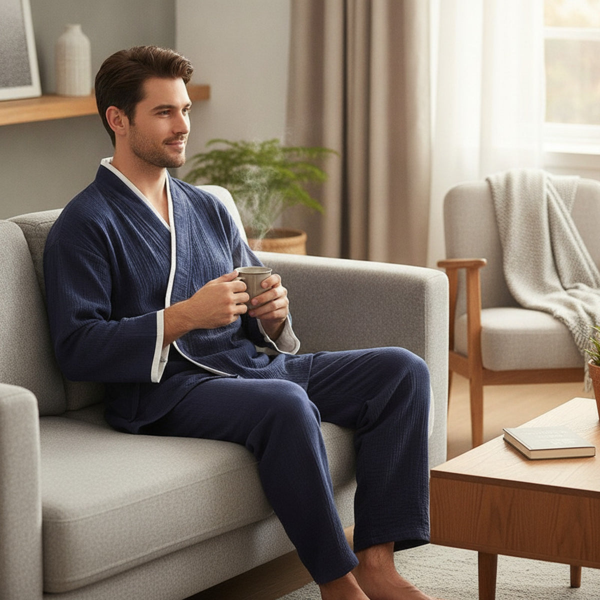 Pyjama Homme 2 pièces en Coton Gaze Léger - Confort & Style