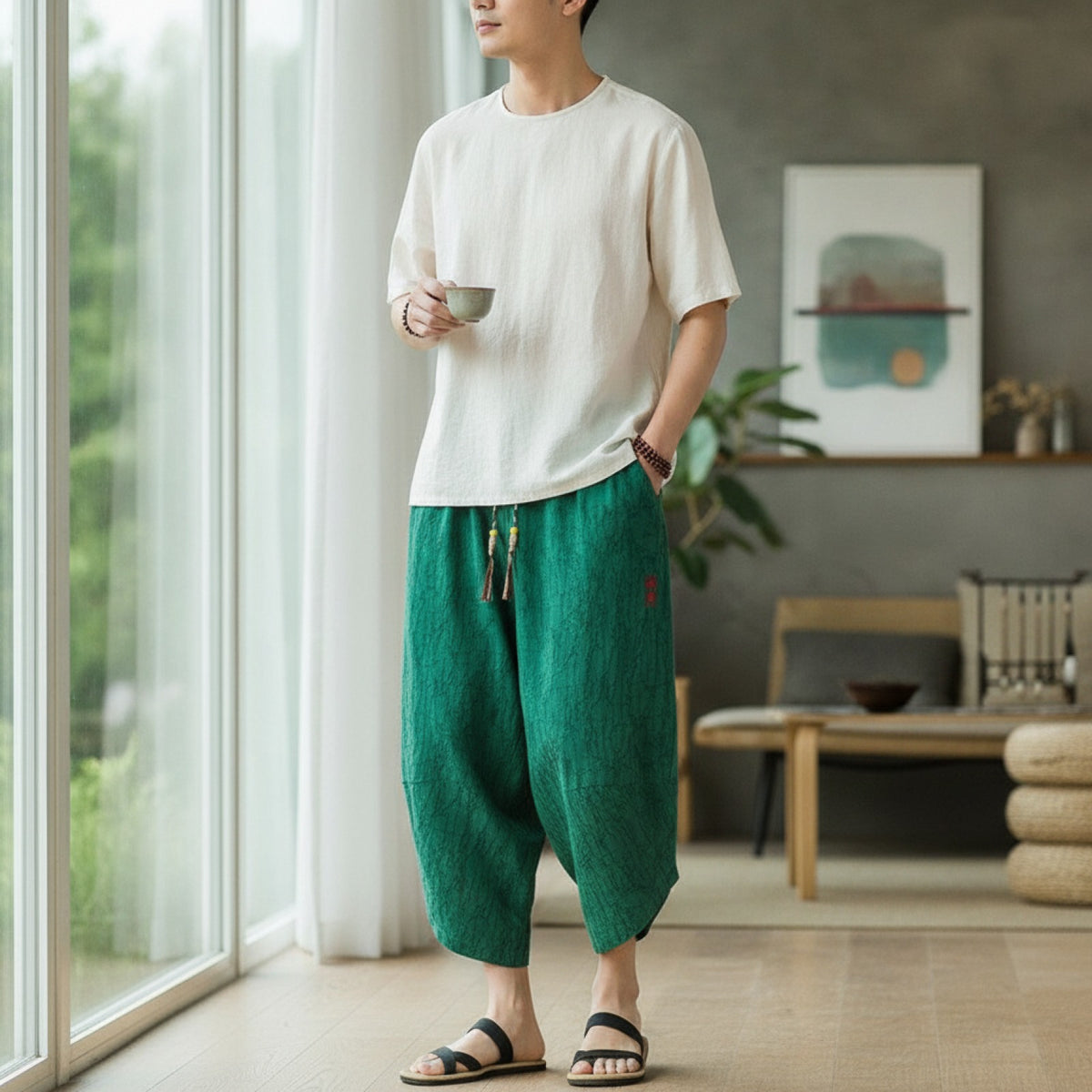 Pantalon Harem Homme en Coton et Lin - Style Chinois Traditionnel