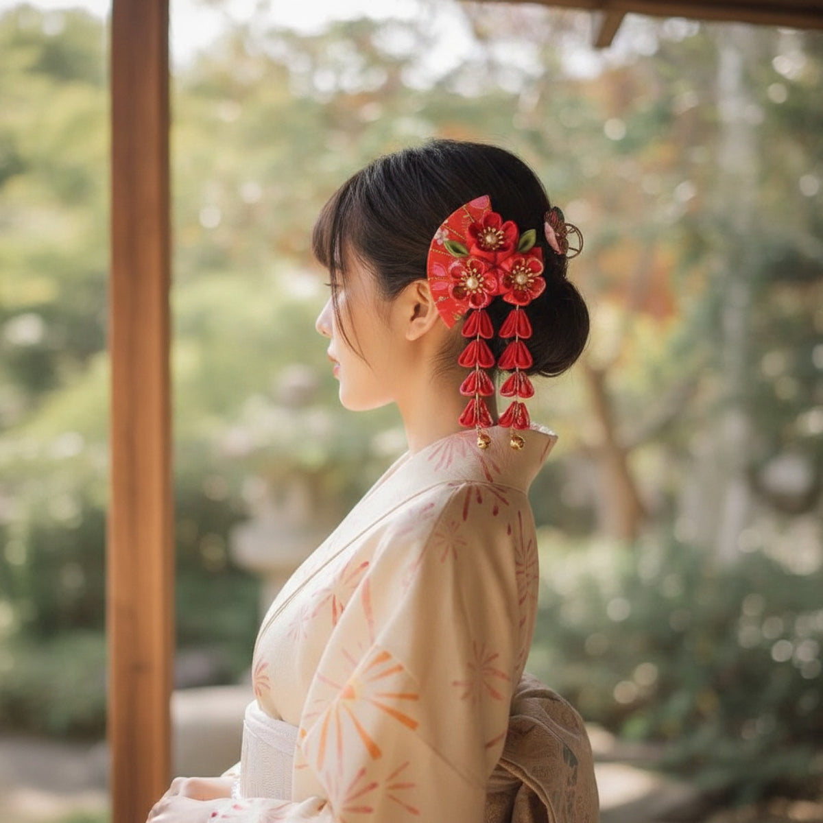 Pince à Cheveux "Eventail Fleur" Style Japonais Antique pour Femme