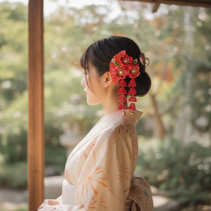Pince à Cheveux "Eventail Fleur" Style Japonais Antique pour Femme