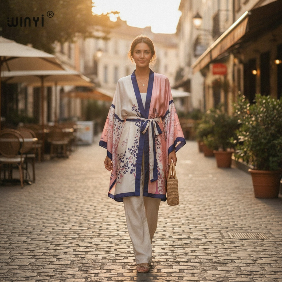 Kimono Mi-long Imprimé Bohème Polyester Femme - Style Jeune