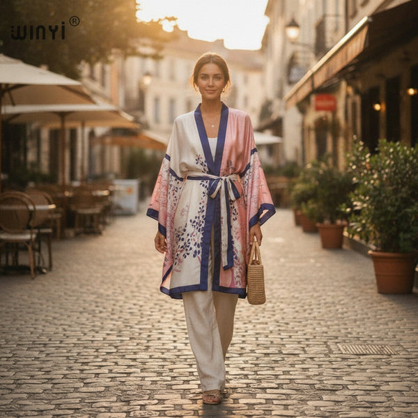 Kimono Mi-long Imprimé Bohème Polyester Femme - Style Jeune