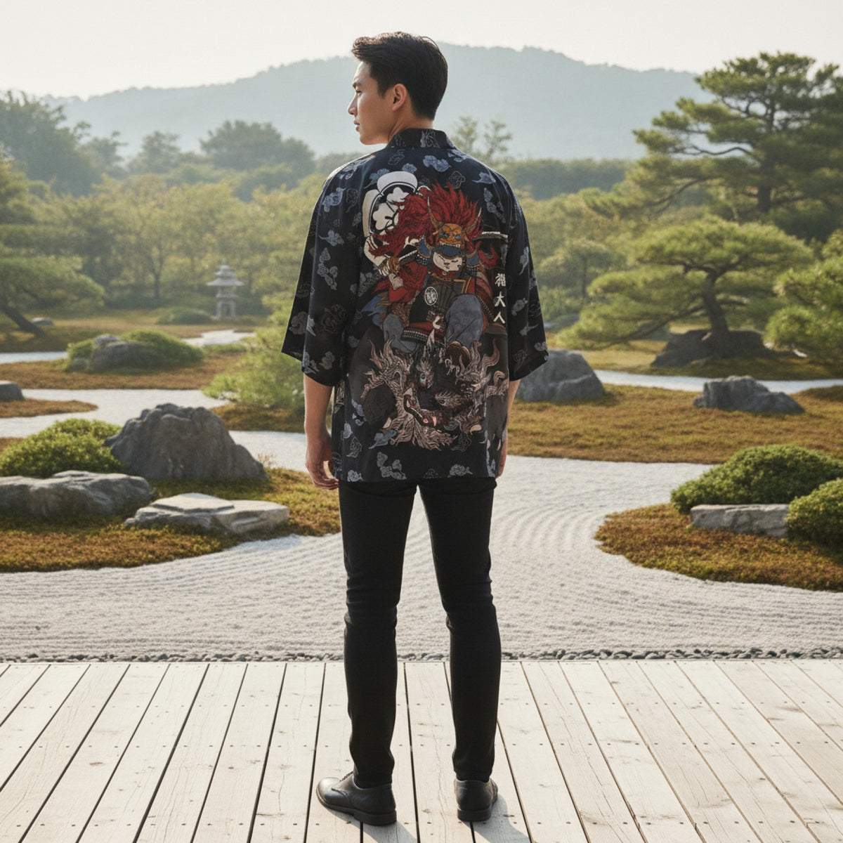 Kimono Court Polyester Motif Japonais - EASTQUEEN