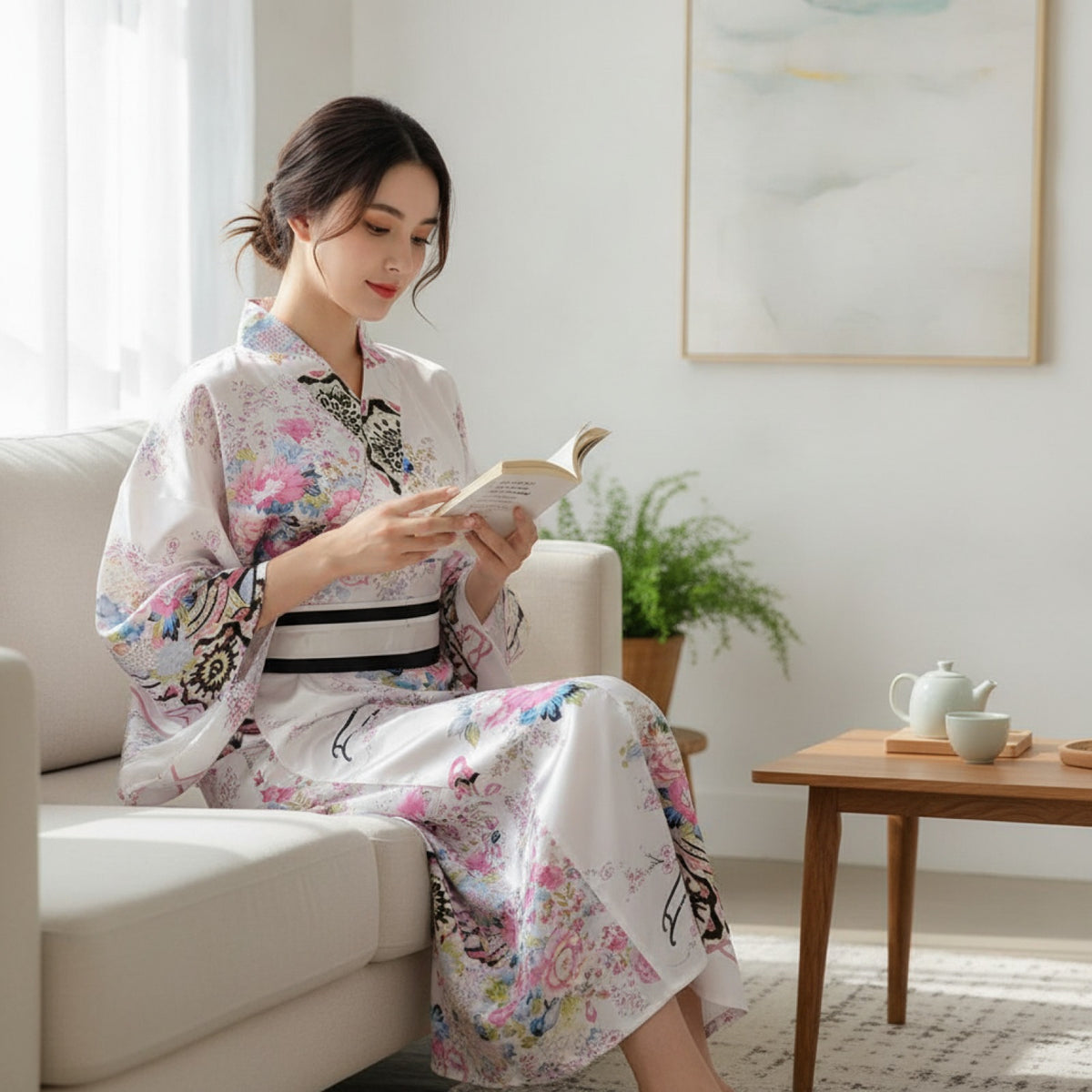 Kimono Traditionnel Femme Léger en Coton et Polyester