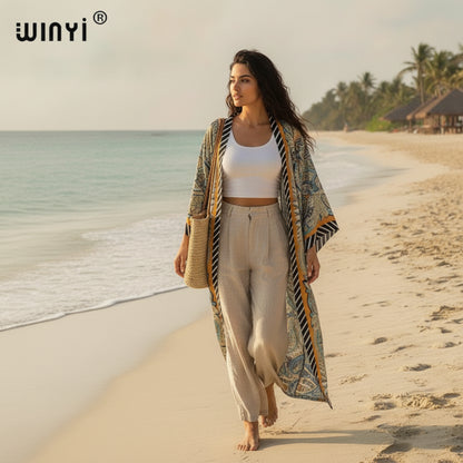 Kimono Long Femme Bohème – Cardigan Fleuri Léger Taille Unique