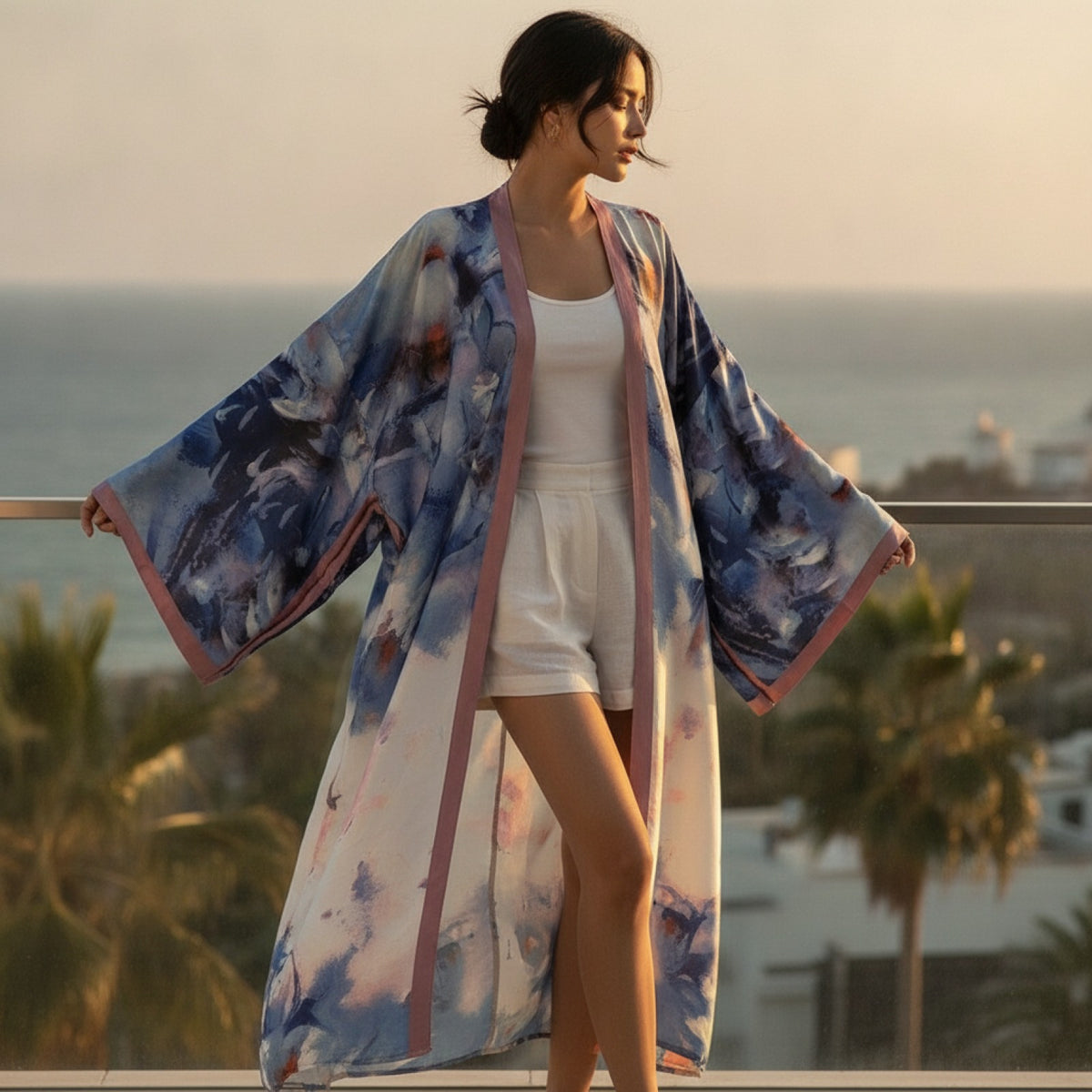 Kimono Long Bohème Imprimé Femme - Style Léger & Fleuri