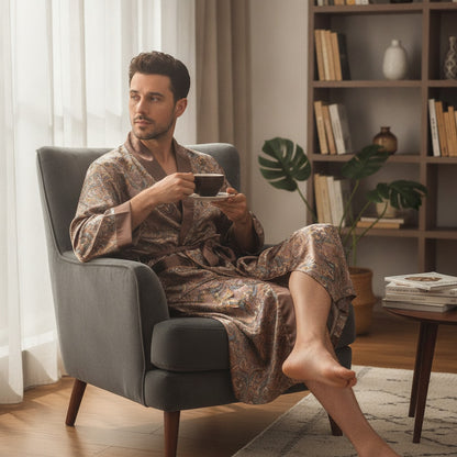 Kimono Mi-long Homme en Satin Imprimé - Confort & Style