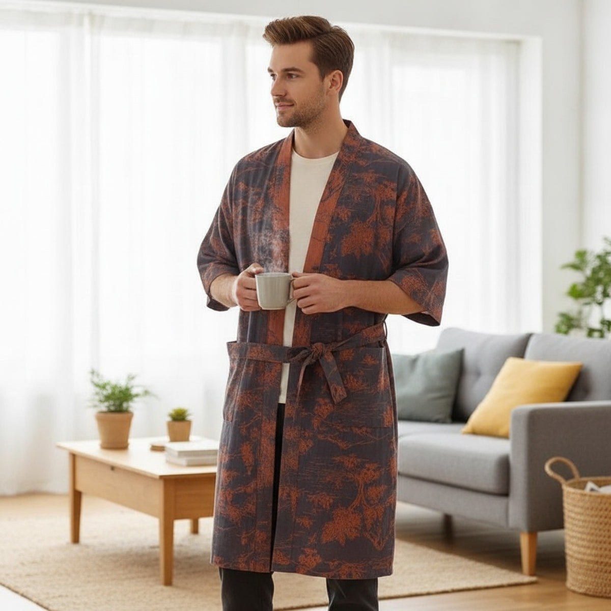 Kimono Mi-long Imprimé Femme en Coton - Confort & Style
