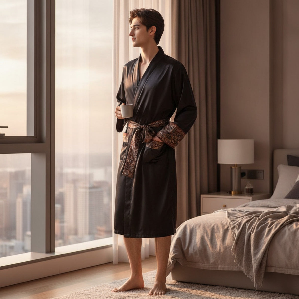 Kimono Mi-long Homme en Satin Imprimé - Confort & Style
