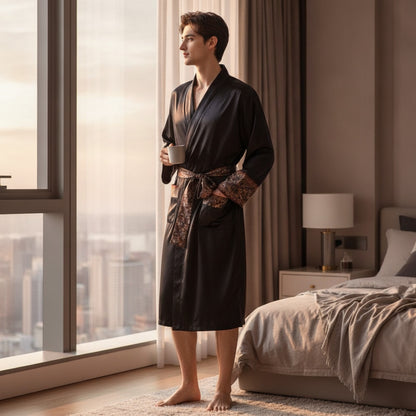 Kimono Mi-long Homme en Satin Imprimé - Confort & Style